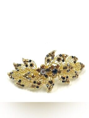 Soho Style Crystal Studded Leaves  Bouquet Barrette New Bridal Whimsical